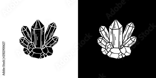 Stylized Crystal Cluster Icon Set in Black and White