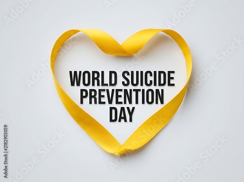 Yellow ribbon shaped into a heart for world suicide prevention day awareness campaign