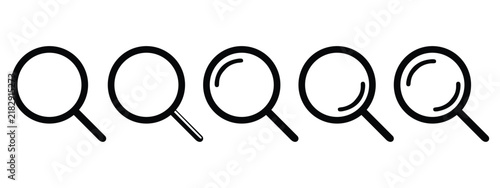 Set of magnifying glass icons with different line styles isolated on white background