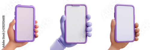 3D Rendered Hands Holding Purple Smartphones, Concept User Interaction, Isolated on Transparent Background, Device, Technology, Mockup, Communication, Gadget