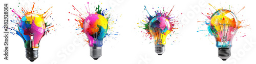 Vibrant Paint Splash Light Bulbs, Isolated on Transparent Background, Creative Idea Concepts, Splash, Lightbulb, Abstract, Paint, Colorful, Idea, Brightness, Energy, Creativity, Design, Artistic, Spla