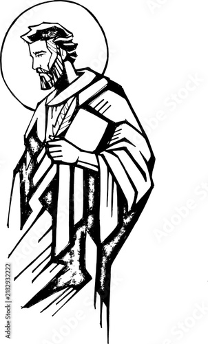 Canvas Print Saint Matthew holding book geometric line art