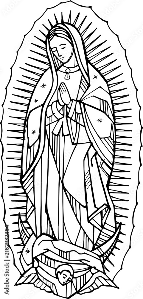 Fototapeta premium Our Lady of Guadalupe praying geometric line art 4