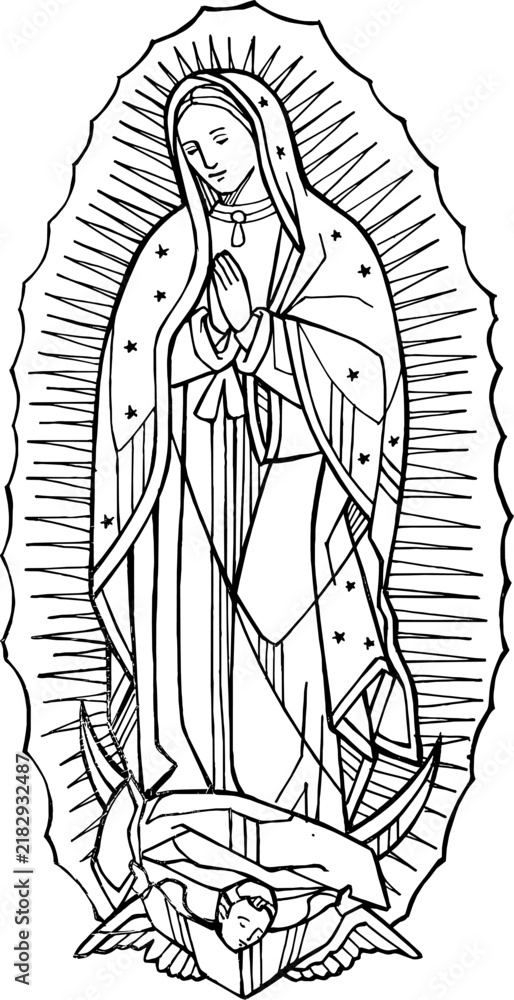 Fototapeta premium Our Lady of Guadalupe detailed geometric line art