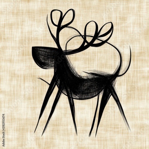 Minimalist reindeer drawing with elegant antlers and a slender shape. Suitable for Christmas cards, prints and festive graphics.