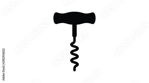 Black silhouette of a wine corkscrew against a white background silhouette