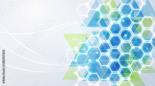 Abstract technology concept with glowing blue hexagonal connections and geometric digital structures hexagonal grid abstract