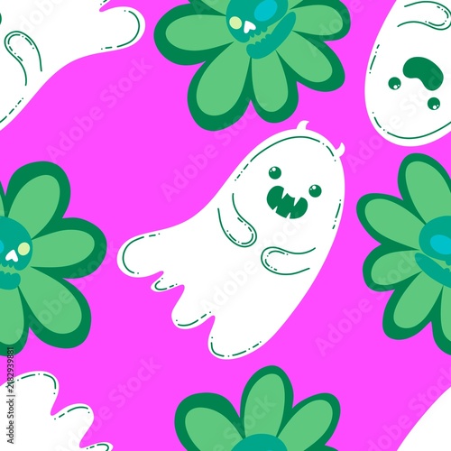 Halloween cute ghost seamless cartoon pattern for wrapping paper and fabrics and kids clothes print and packaging