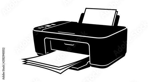 фотографія Black silhouette of a multifunction printer with paper trays