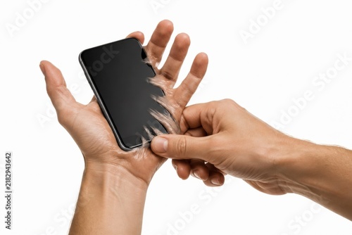 Obraz na płótnie Phone Glued to Hand