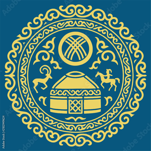 Kazakh nomadic tribes on background