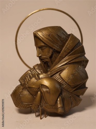 Canvastavla Bronze Good Shepherd bust with lamb