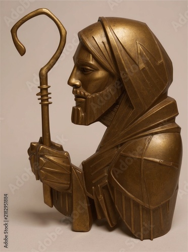 фотографія Bronze Good Shepherd holding pastoral staff