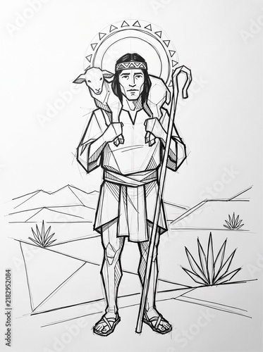 Canvastavla Jesus portrayed as a Raramuri shepherd