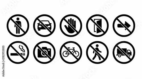 Public safety and restriction icon collection.
