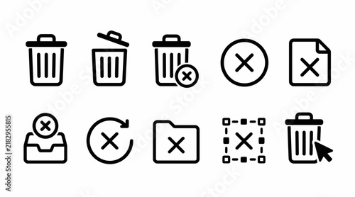 Trash and delete function user interface icons