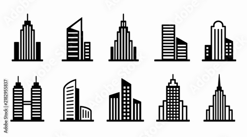 Architectural skyscraper and urban city building icons.