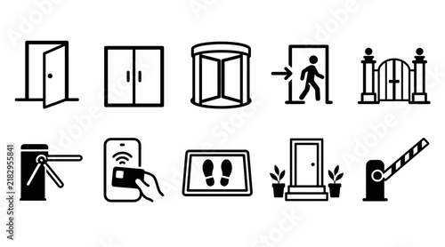 Building entry security and automated gate icons.