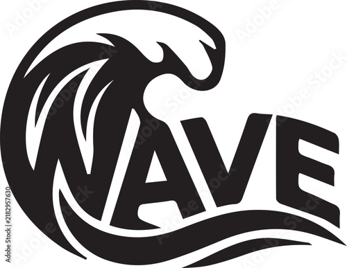Bold Black and White Wave Typography Vector Logo Design with Stylized Ocean Surf Monogram
