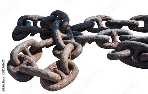 Bild auf Leinwand a slightly rusty iron chain isolated on a white