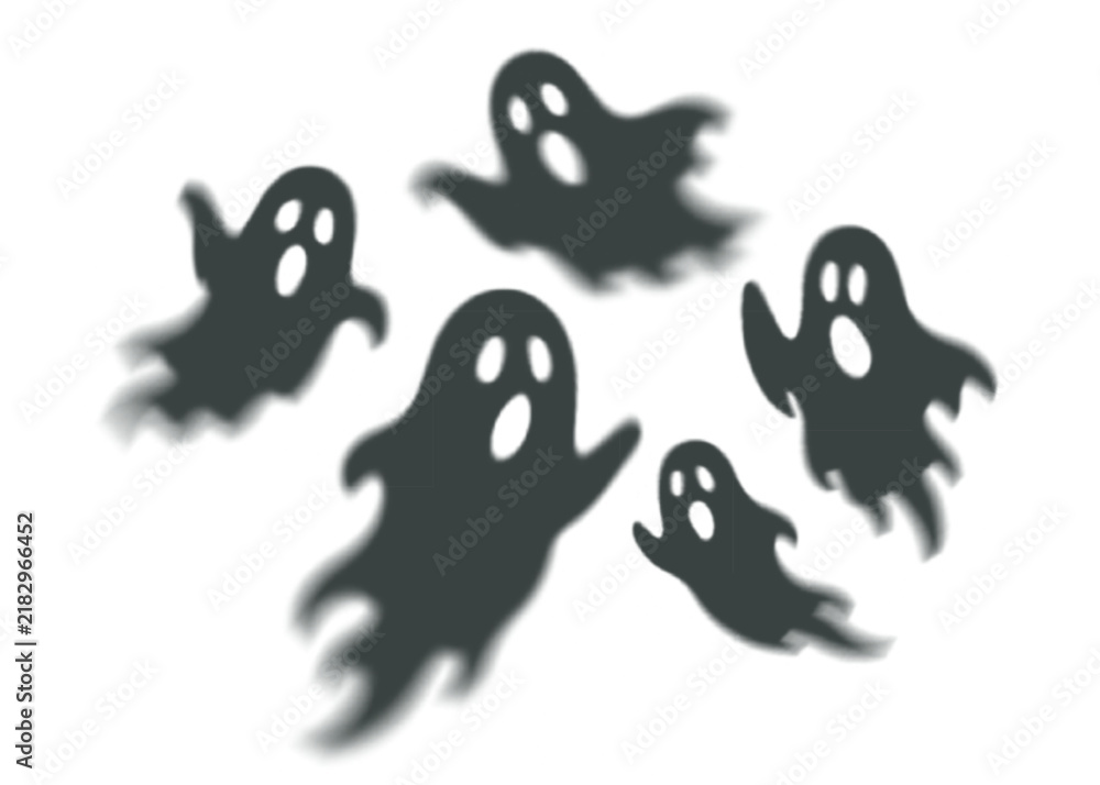 Obraz premium Spooky Halloween Ghost Shadow Silhouettes. Scary Spirit Monsters Transparent Figures. Overlay Horror Background for Creepy Halloween Posters.