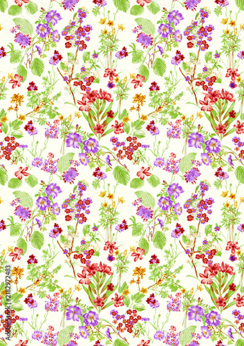 seamless floral pattern with wildfloewrs and leaves for fabric and wallpaper