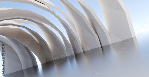 Принти на полотні Abstract modern interior with white curving structural arches and reflective flo