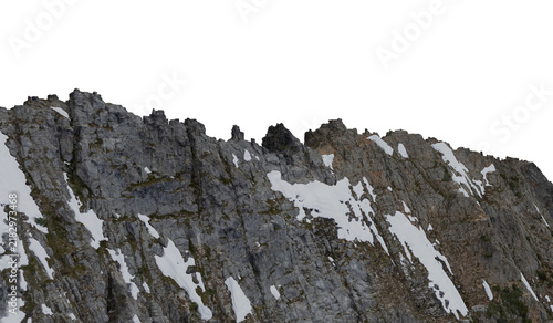 Bild auf Leinwand Jagged Mountain Ridge With Snowy Rocky Cliffs and Alpine Peak Panorama Cutout