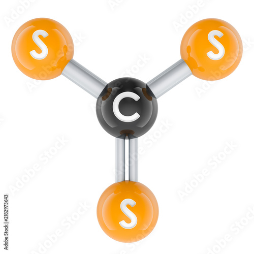 Carbon trisulfide CS3 molecular model. 3D rendering