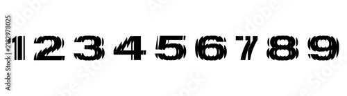 Принти на полотні Bold black sliced number set 1–9 with a unique striped, fragmented glitch numbers typographic design with distorted geometric cut effects - perfect for modern posters, branding, and number typefaces