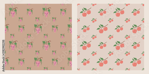 Coquette fruit and bow seamless pattern. Girly summer spring print for fabric, wrapping paper, decor, wallpaper.