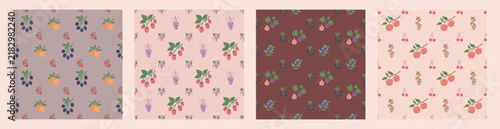 Coquette fruit and bow seamless pattern. Girly summer spring print for fabric, wrapping paper, decor, wallpaper.