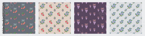 Coquette fruit and bow seamless pattern. Girly summer spring print for fabric, wrapping paper, decor, wallpaper.