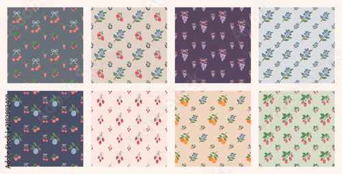 Coquette fruit and bow seamless pattern. Girly summer spring print for fabric, wrapping paper, decor, wallpaper.