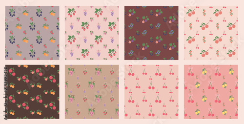 Coquette fruit and bow seamless pattern. Girly summer spring print for fabric, wrapping paper, decor, wallpaper.