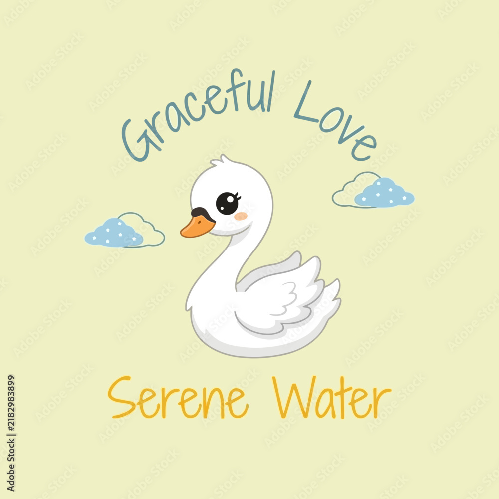 Obraz premium Graceful Love Serene Water White Swan Illustration.