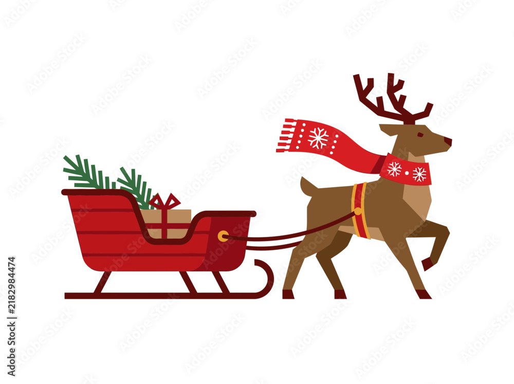 Fototapeta premium Reindeer pulling a sleigh with gifts