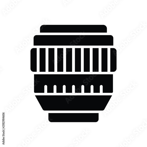Camera Lens Silhouette Icon on White Background