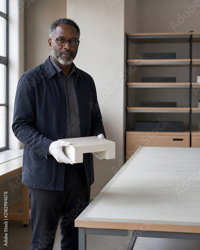 Plakat Architecture archivist presenting a modular foam plinth support