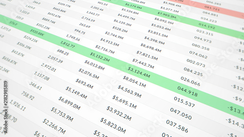 Financial business data analysis process on accounting documents, excel spreadsheet calculation, office balance sheet table on screen, finance company number statement, market statistic report