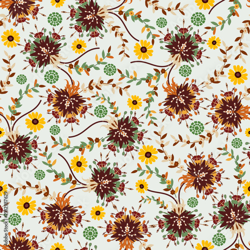 Autumn elements. floral seamless pattern .Leaves yellow, orange and red, green tree foliage fall season, harvest hand drawn elements.