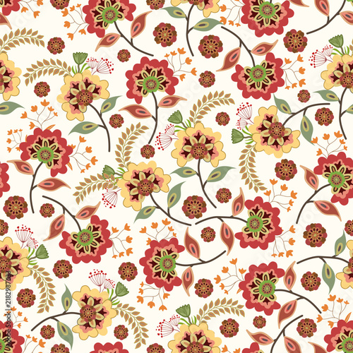 Autumn elements. floral seamless pattern .Leaves yellow, orange and red, green tree foliage fall season, harvest hand drawn elements.