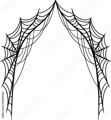 Halloween spiderweb arch border with gothic cobweb drapery isolated on white background