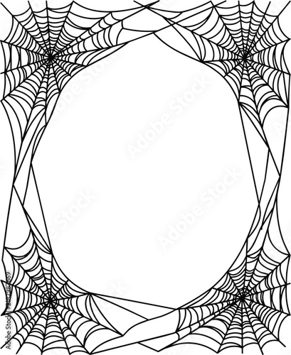 Halloween spiderweb vertical frame border with corner cobwebs and copy space isolated on white background
