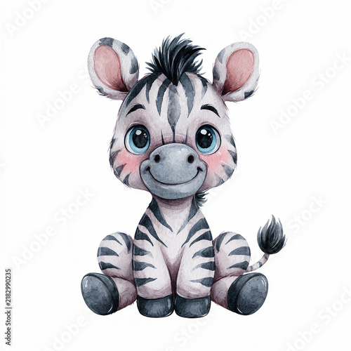 Adorable Baby Zebra Cartoon: Charming Smile, Unique Style, Perfect for Kids' Decor