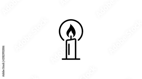 Minimalist black and white line art candle icon.