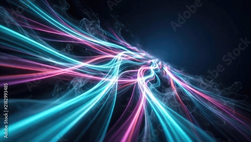 Dynamic Neon Light Trails Flowing Through Dark Space
