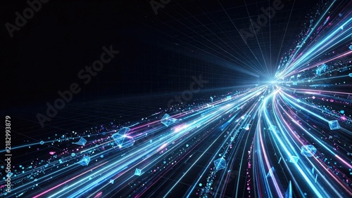 Futuristic Digital Data Flow Tunnel on Black Background