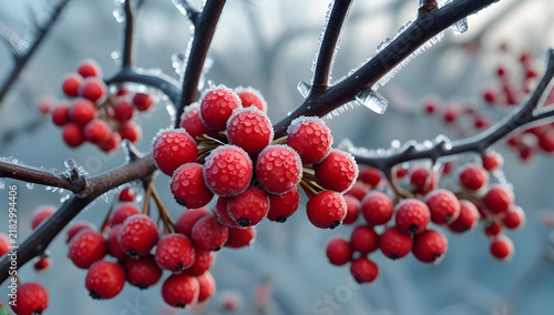 Icy Winter Berries with Crystalline Frost in Soft Natural Light.