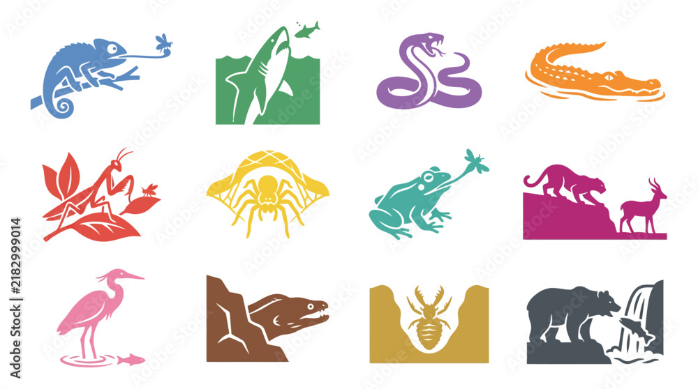 Obraz premium Collection of animal icons and logos.